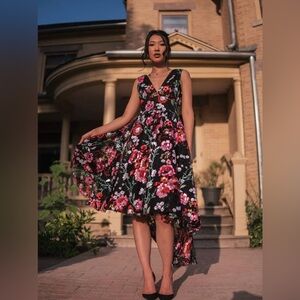 NWT JessaKae Ebony Rose size 3x Black Dress with Red and Pink Floral Embroidery